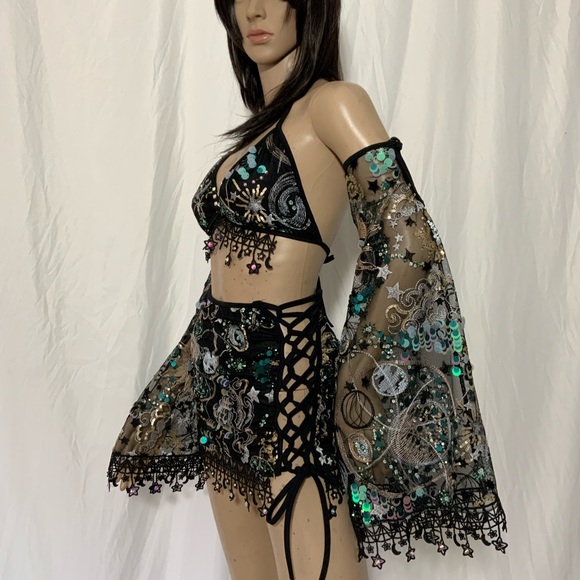 COPY - Stars and Moons Galaxy Celestial Rave  Festival Outfit - Picture 2 of 6